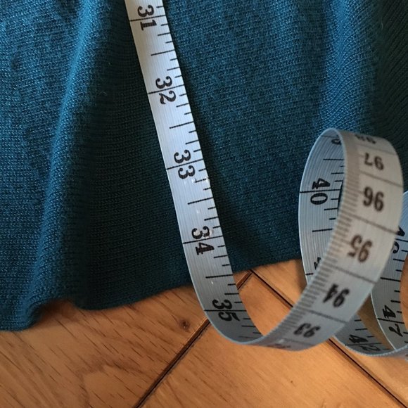 Peacock Blue Pleated Knit Open Waterfall Cardigan - Picture 12 of 15